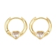 Серьги-кольца из латуни с микропаве и прозрачным кубическим цирконием в форме сердца&nbsp;EJEW-D348-13G-2