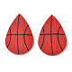 PUレザービッグペンダント  バスケットボールの模様のティアドロップ  レッド  55x36x2mm  穴：1mm FIND-T020-019-2
