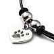 304 Stainless Steel Heart with Paw Print Charm Bracelet with Waxed Cord for Women BJEW-A125-23-2