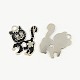 合金エナメルラインストーン子猫ペンダント  カドミウムフリー＆鉛フリー  花の形の漫画猫  プラチナ  ブラック  長さ25.5mm  24 mm幅  厚さ2mm  穴：2mm EA556Y-2-1