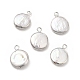 Pendenti di perle keshi naturali barocche, charms a testa piatta, con passanti in ottone, platino, 15~17x11~13x3~4mm, Foro: 1.8 mm
