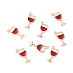 Emaille Anhänger Legierung, Weinglas, Licht Gold, rot, 20x8x2 mm, Bohrung: 1 mm