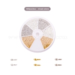 1 Box Three Colors Iron Screw Eye Pin Peg Bails, For Half Drilled Beads, Golden, Silver and Platinum Color, 8x4x1mm, Hole: 2mm, about 150pcs/centainer, about 900pcs/box