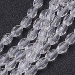 Glass Beads Strands, Faceted, Oval, Clear, 6x4mm, Hole: 1mm, about 65~70pcs/strand, 14.96 inch~15.16 inch(38~38.5cm)
