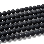 Grade A Natural Black Agate Beads Strands, Dyed, Frosted, Round, 8mm, Hole: 1.2mm, about 48pcs/strand, 16 inch