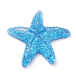 Resin Cabochons, with Glitter Powder, Starfish/Sea Stars, DeepSky Blue, 15~17x16~18x4~5.5mm