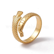 Ion Plating(IP) 304 Stainless Steel Ring Arowana Fish Wrap Open Cuff Ring for Women RJEW-C045-21G