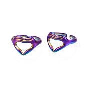 Ion Plating(IP) Rainbow Color 304 Stainless Steel Heart Gesture Open Cuff Ring for Women RJEW-S405-260M