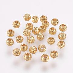 Abalorios de cobre amarillo talladas, Plateado de larga duración, redondo, real 18k chapado en oro, 3.5~4x3mm, agujero: 2 mm