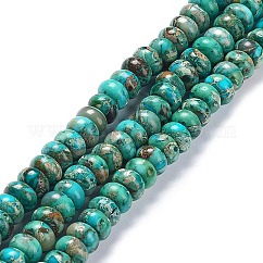 Brins de perles de jaspe impérial naturel, teinte, rondelle, turquoise, 8x5mm, Trou: 0.7mm, Environ 80~84 pcs/chapelet, 15.94~16.14 pouce (40.5~41 cm)