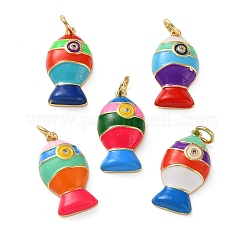 Pendenti in zirconi cubici trasparenti in micro pavè di ottone, con smalto, colore misto, charms pesce, vero placcato oro 18k, 20.5x11x4.5mm, Foro: 3 mm