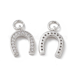 Ottone micro spianare fascino zirconi, cadmio & nichel &piombo libero, con anello di salto, ciondoli a ferro di cavallo, platino, 13x10x3mm, Foro: 3 mm