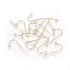 Ohrringhaken aus Edelstahl 304, mit horizontaler Schleife, echtes 18k vergoldet, 11.5x24 mm, 22 Gauge, Stift: 0.6 mm
