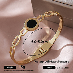 Brazaletes articulados de acero inoxidable 304 con esmalte negro para mujer., dorado, plano y redondo, diámetro interior: 2.36 pulgada (6 cm)