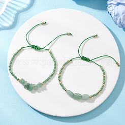 2 шт. плетеные браслеты из натурального зеленого авантюрина и стеклянных бусин для женщин&nbsp;BJEW-MZ00247-05