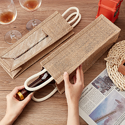 Джутовые мешочки для хранения вина на шнурке с прозрачным окном из ПВХ ABAG-WH0035-052A