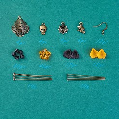 DIYピアス作り  真鍮のビーズキャップ付き  アクリルビーズ  ガラスビーズ  チベット風のペンダントと真鍮製のアイピン  アンティークブロンズ  74x73x25mm&nbsp;DIY-X0098-92