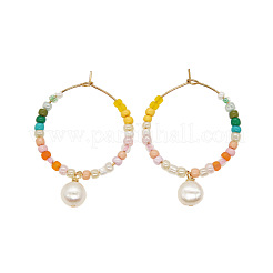 Овальные серьги-кольца из нержавеющей стали с пресноводным жемчугом HR9859-1