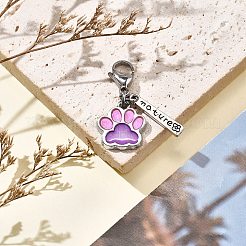 犬の足跡合金エナメルペンダント装飾  316 外科用ステンレススチール製ロブスター クロー クラスプ チャーム バッグ飾り用  ミックスカラー  40mm&nbsp;HJEW-JM02495