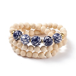 Collana da donna con perline rotonde in legno naturale&nbsp;NJEW-JN03874