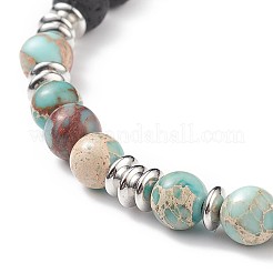 Bracelet en perles tressées de jaspe impérial naturel (teint) et de roche de lave&nbsp;BJEW-TA00188-03