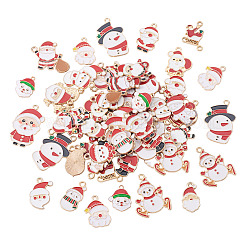 60 個 20 スタイルのクリスマス合金エナメルペンダント  ゴールドカラー  雪だるまとサンタクロースのチャーム  混合図形  16~19x10.5~25x1~1.5mm  穴：1.4~2mm  3個/スタイル&nbsp;ENAM-TA0003-25