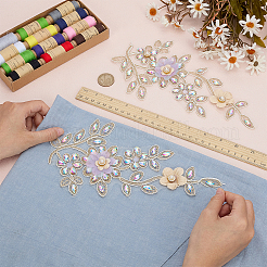 2 stücke 2 arten blume polyester & glas & kunststoff perle stickerei nähen auf ornament zubehör&nbsp;PATC-FG0003-42