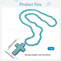 Lega pavé tinto sintetico turchese croce pendente 8mm perline rotonde collane per le donne&nbsp;NJEW-WH20816-005AS