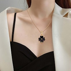 Колье с подвеской из натурального черного оникса и клевера JN1077B