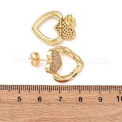 Серьги-гвоздики в форме сердца из латуни с микропаве из циркония EJEW-B153-14G