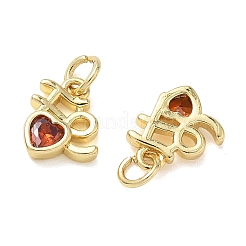 Valentinstag-Anhänger aus Messing mit Mikropavé-Fassung und dunkelroten Zirkonia&nbsp;KK-T085-14G