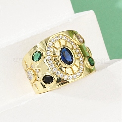 Регулируемые манжеты-кольца из латуни с микропаве из кубического циркония для женщин RJEW-C129-10G