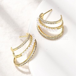 Серьги-гвоздики в форме буквы С из латуни с микропаве из прозрачных кубических цирконий EJEW-P322-10G