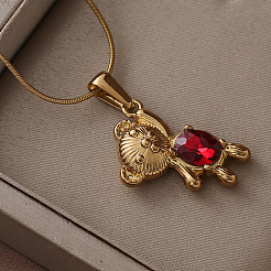 Женские кулоны-подвески в виде медведя из нержавеющей стали 304 с красным стеклянным кулоном&nbsp;PA5495