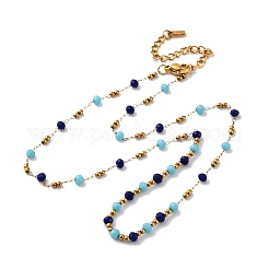 Ожерелья из нержавеющей стали 304 и стеклянных бусин NJEW-U026-16G