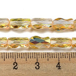 透明電気メッキガラスビーズ連売り  半分虹メッキ  多面カット  魚  ゴールド  10x6x4mm  穴：1.2mm  約66~70個/連  26.18~27.56インチ（66.5~70cm）&nbsp;GLAA-G116-01A-HR01