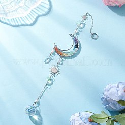 Подвесные ловцы солнца из латуни с луной и чакрой из натуральных смешанных драгоценных камней HJEW-JM04488