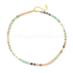 Colliers de perles cubiques en quartz vert fraise naturel&nbsp;NJEW-JN06610