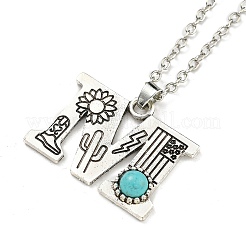 Lettre a ~ z en alliage plaqué argent antique avec colliers à pendentif turquoise synthétique&nbsp;NJEW-G080-01M
