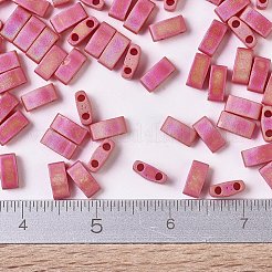 MIYUKIハーフティラビーズ  日本製シードビーズ  2の穴  （htl408fr）マットな不透明な赤のab  5x2.3x1.9mm  穴：0.8mm  約12500個/500g&nbsp;SEED-MY05-HTL408FR