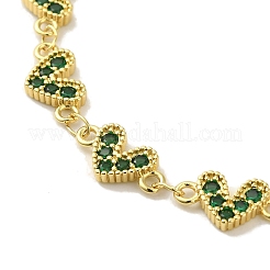 Braccialetti da donna con catena a maglie a forma di cuore in ottone placcato con micro pavè di zirconi cubici&nbsp;BJEW-P323-09G-04