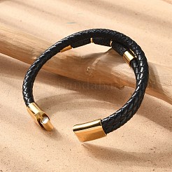 Многониточные браслеты из кожаного шнура с бусинами из натурального лавового камня BJEW-A009-05G