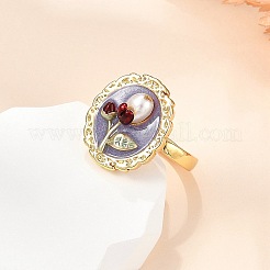 Кольца-манжеты с цветочным узором из латуни RJEW-G342-01G-02