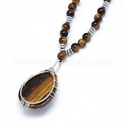 Натуральный тигровый глаз кулон ожерелья&nbsp;NJEW-P241-C05