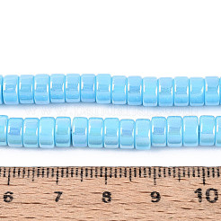 ABカラーメッキ不透明ガラスビーズ連売り  フラットラウンド  ライトスカイブルー  6~6.5x3mm  穴：1~1.2mm  約111~119個/連  14.17~15.16''（36~38.5センチメートル）&nbsp;GLAA-T026-3x6mm-P06