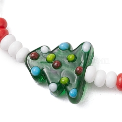 Рождественские стеклянные бисерные браслеты ручной работы из бисера и бусин-лэмпворк для женщин BJEW-MZ00197-02