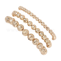 3 шт. 3 стиля гальванизированные натуральные лавовые камни круглые бусины эластичные браслеты для женщин и мужчин BJEW-JB11982