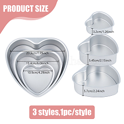 3 пакет 3 стиля сердечко алюминиевый сплав кольца формы для торта AJEW-DC0002-06