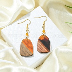 Серьги-подвески в форме арки из смолы и орехового дерева&nbsp;EJEW-JE05506-03