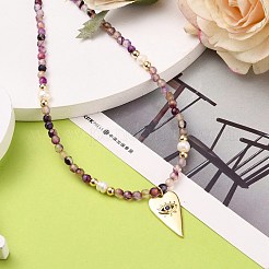 Collares con colgante de corazón de circonita cúbica micro pavé de latón&nbsp;NJEW-JN03174-02